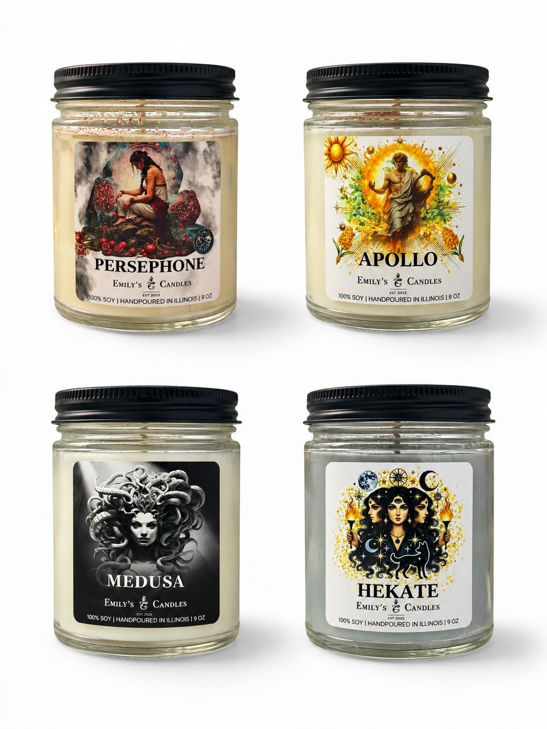 Set of 4 - 9 Oz 100% Soy Candle Greek Mythology Bundle