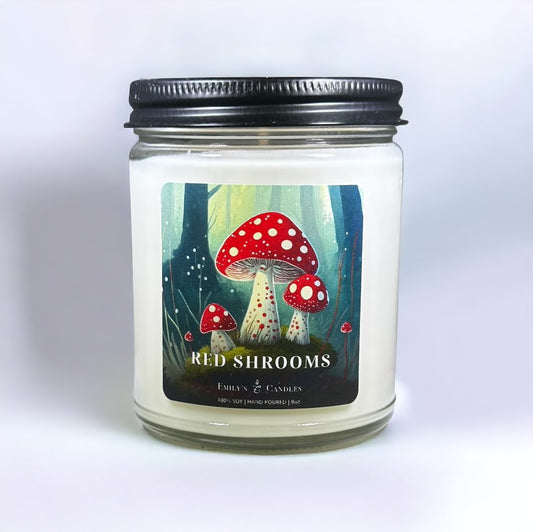 9 Oz 100% Soy Candle Red Shrooms