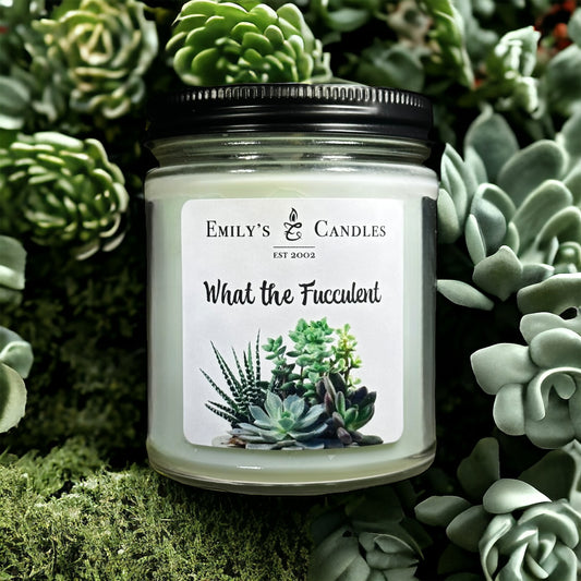 9 Oz Soy Candle “What the Fucculent” in Aloe & Green Clover scent