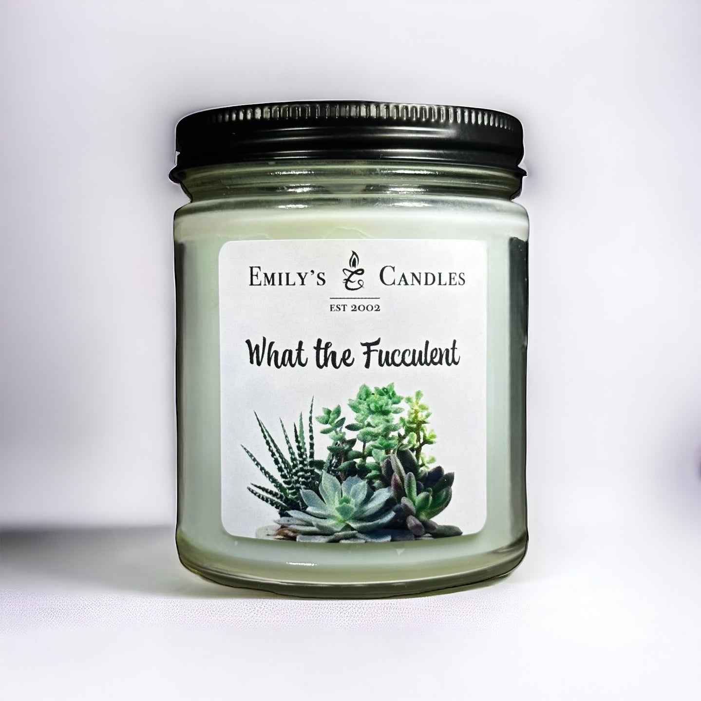 9 Oz Soy Candle “What the Fucculent” in Aloe & Green Clover scent