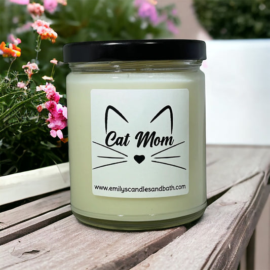 9 Oz Soy Candle Cat Mom in Scent Coconut Hibiscus