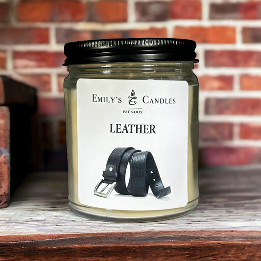9 Oz Soy Candle Leather Scented